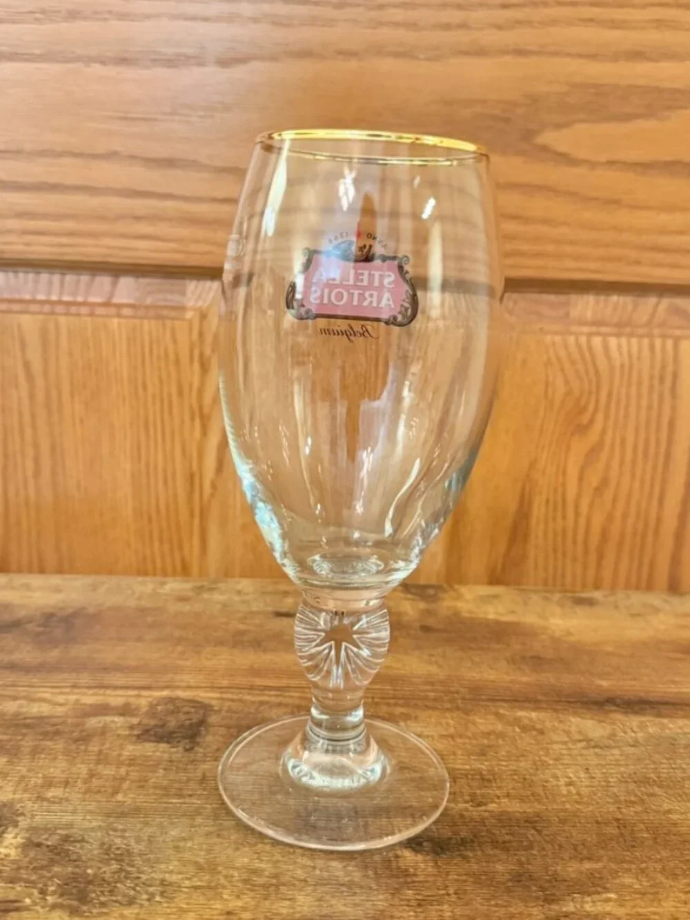Stella Artois Beer Chalice Glass 40cl Clear Gold Rim Stemmed Goblet